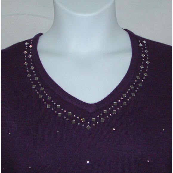 NEW Embellished Purple Sz Large Soft Sweater & Removable Fringed Scarf 2 Pc Lot - Picture 4 of 6